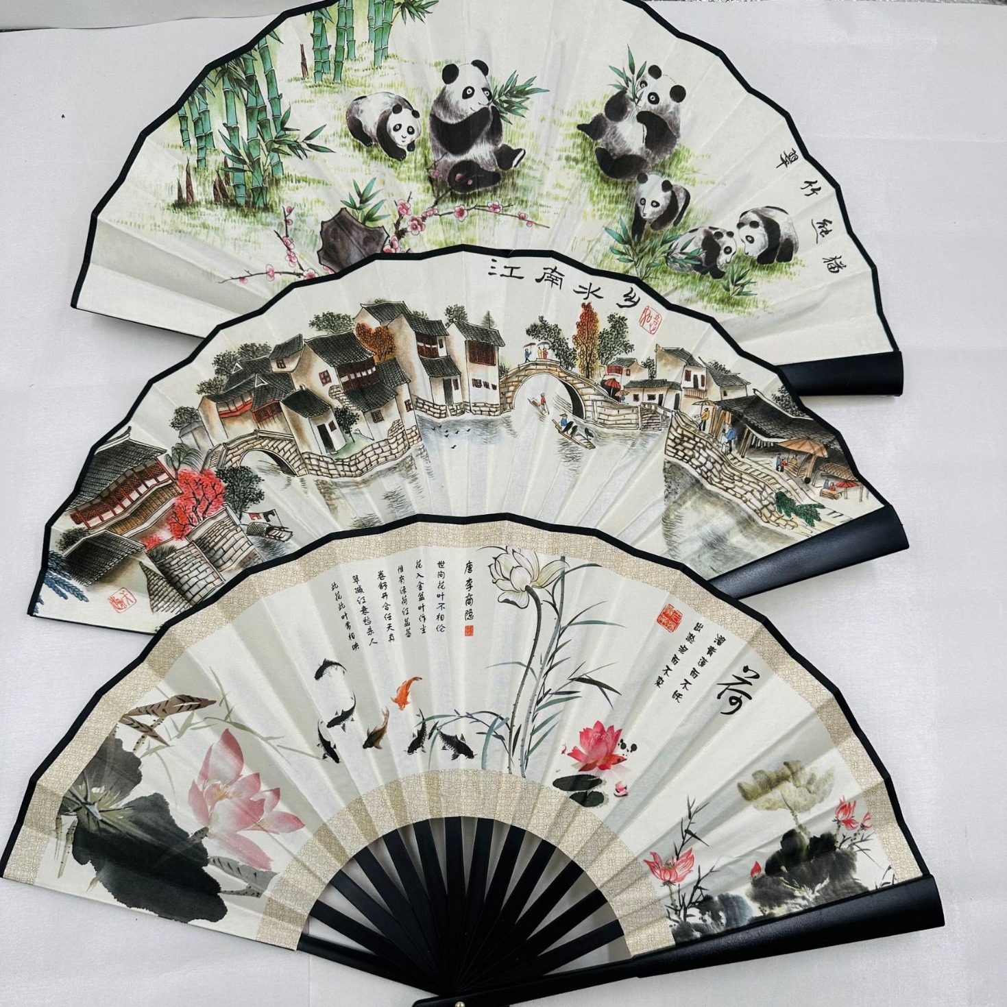 8-inch Chinese-style double-sided folding fan, ancient-style silk fan, folding fan for men, silk fabric fan, silk fabric fan, large fan details Picture