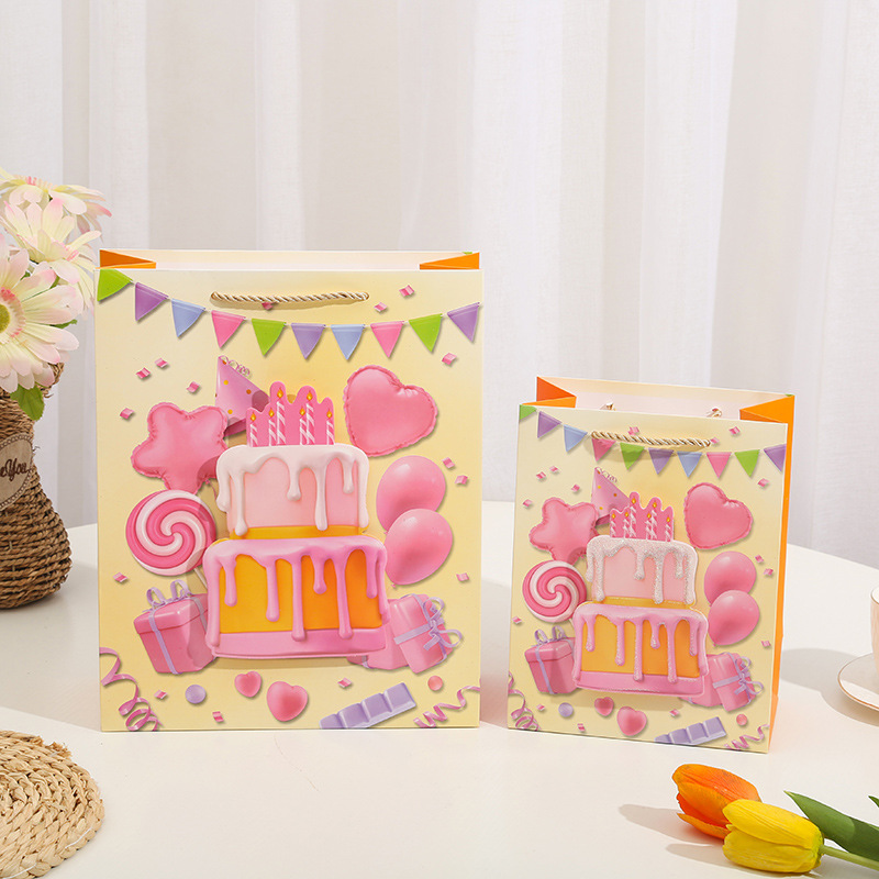 Delicious cake 3D patch powder, gift bag, handbag, gilded powder paper bag, birthday return gift, souvenir from South America Application Scenario