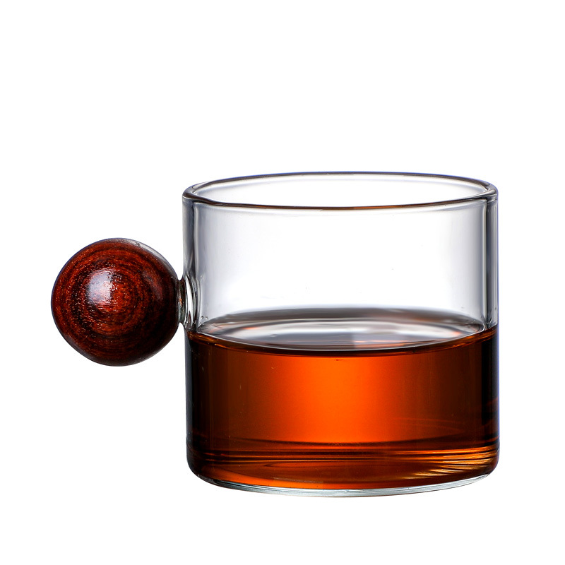 Factory wholesale of glass coffee cups, colored glass cups, glass tea cups, coffee sets, personal glass cups, and wooden handle cups Item Picture