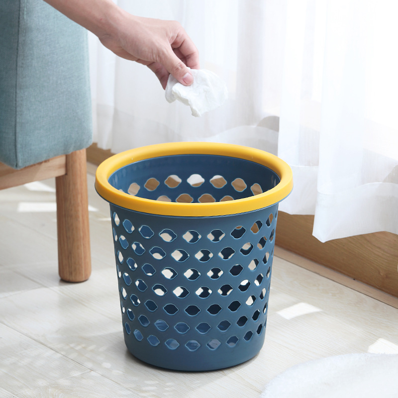 Household trash can without cover with pressure ring simple sanitary bucket kitchen toilet hollow round bucket color paper basket wholesale details Picture