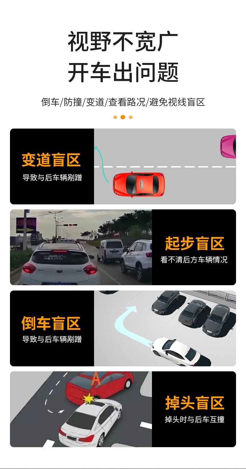 倒车盲区辅助镜神器小圆镜高清汽车后视镜吸盘式可度开车变道详情2
