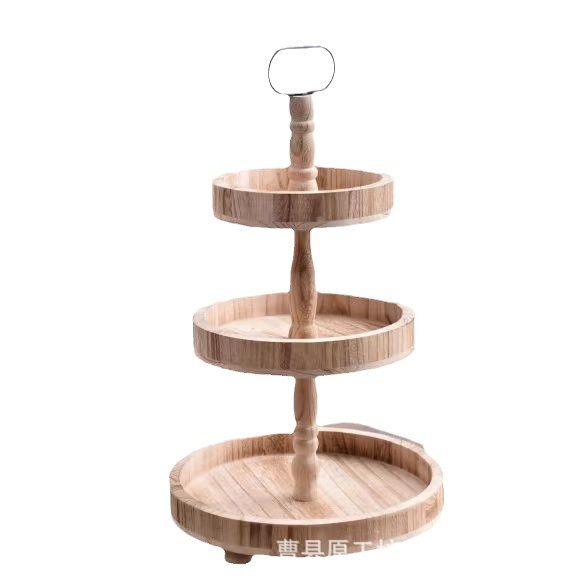 In-stock household wooden tray double-layer storage rack, afternoon tea and snack wooden tray, dessert and cake plate display rack