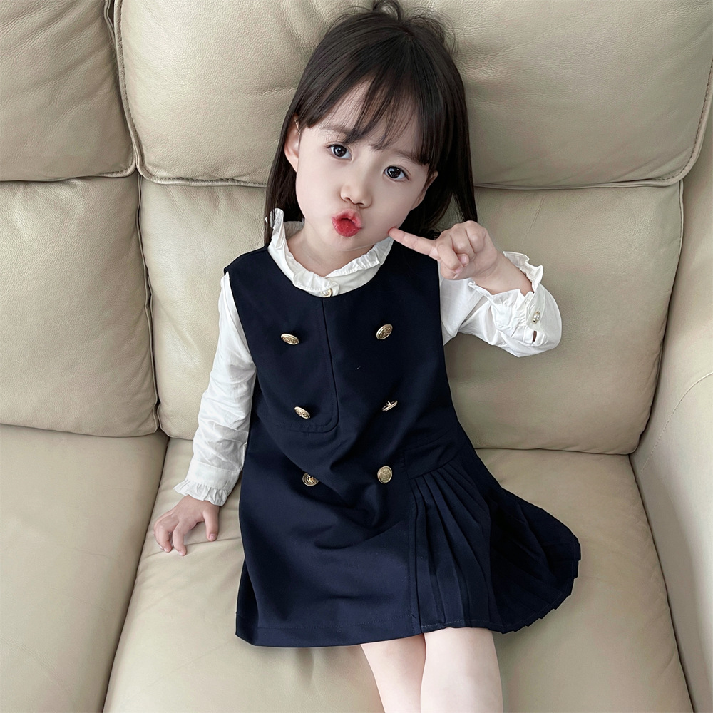 2024 Autumn New Children's Dress Girls' College Style Dress Korean Version Of Children's Foreign Style Shirt Skirt Two-Piece Set details Picture