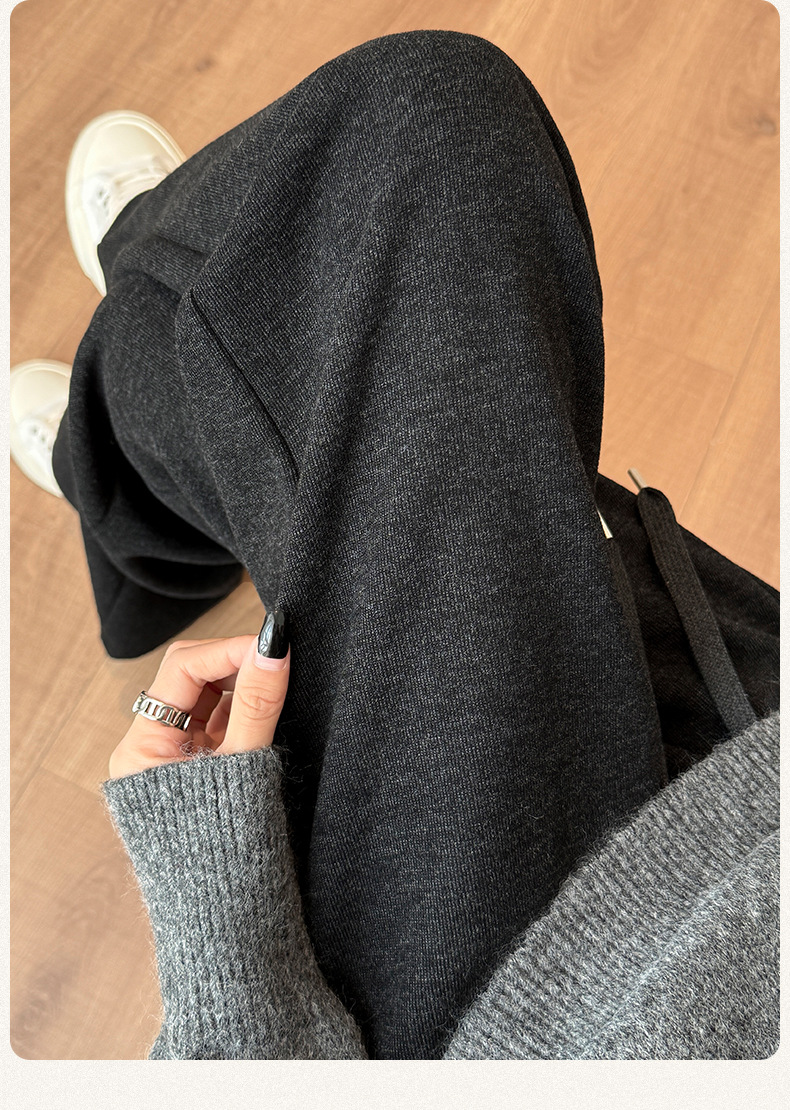 Anchen Black and grey acetate wool pants 2026 Autumn/Winter Women's wide-leg pants, drape glutinous rice pants, straight-leg casual pants pic 27