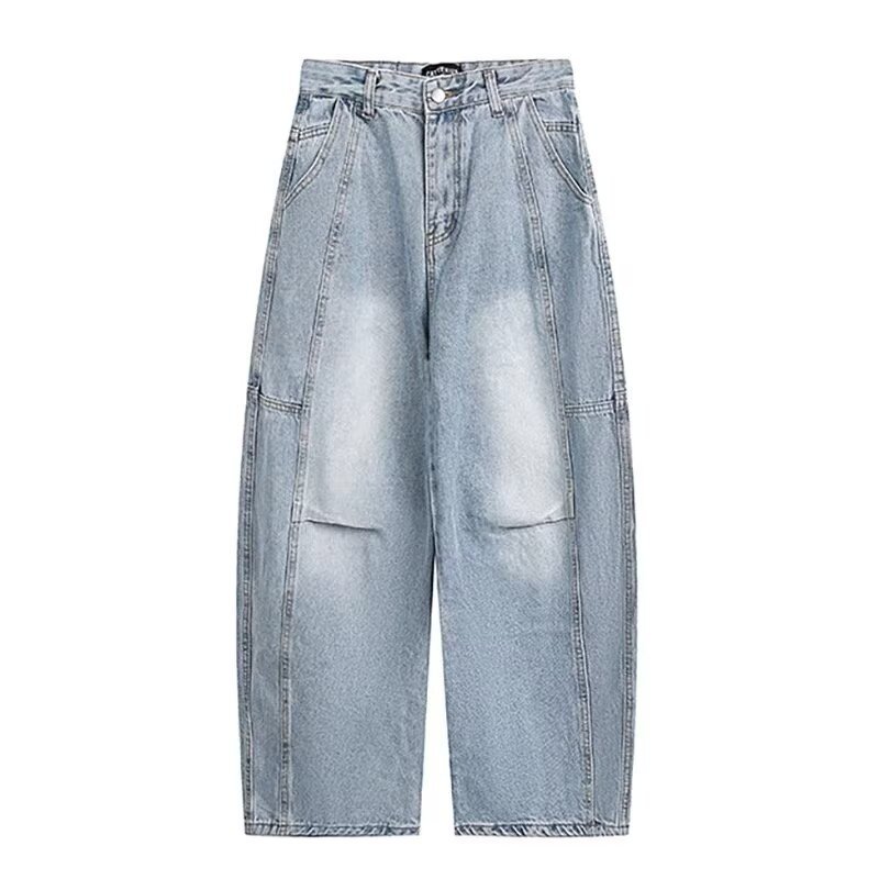 FUIV American high street jeans, men's spring pleated wide-leg pants, loose straight-leg washed stylish casual pants Item Picture