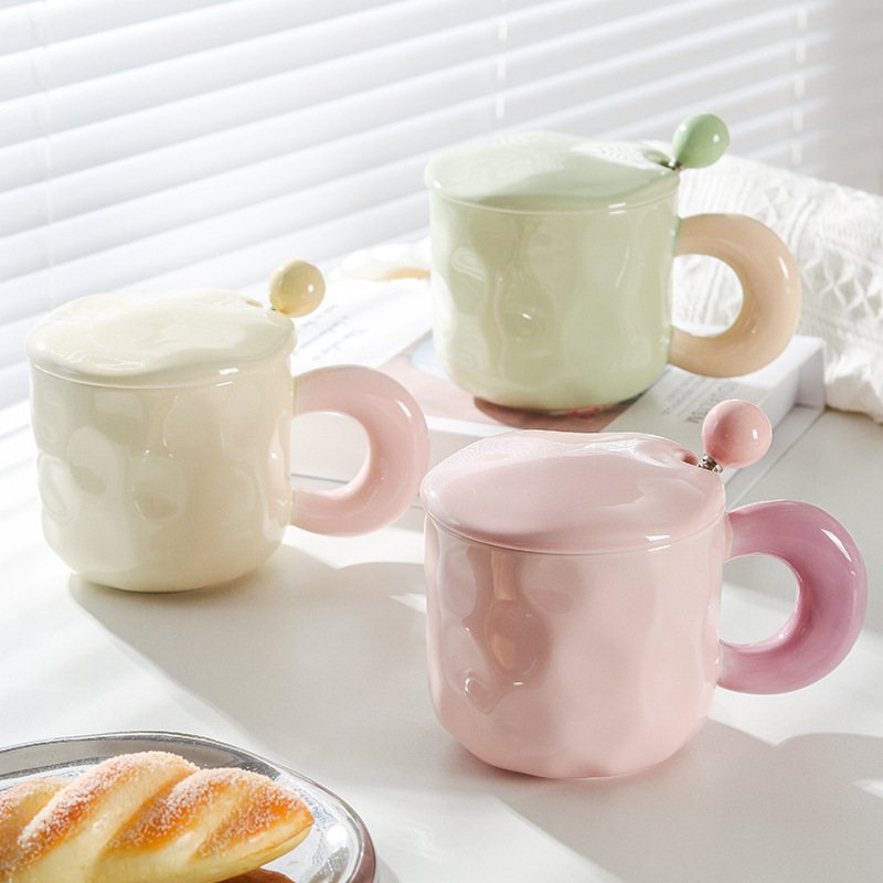 Milk Fufu Mug With Lid Scoop Cute Girl High Appearance Level Ceramic Coffee Mug Couples Office Breakfast Mug details Picture
