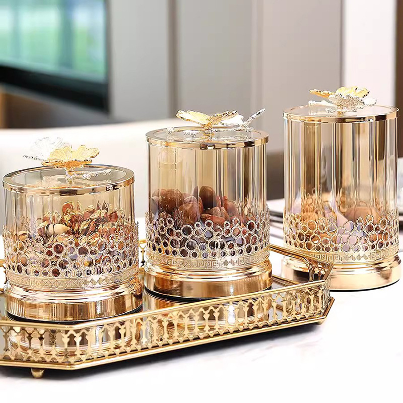 French Gold Candy Jar European Light Luxury High Permeability Glass Decoration Desktop Sealed Storage Jar Living Room Creative Decoration Specification drawing