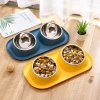 Tilted pet bowl, simple stainless steel double bowl, pet cervical vertebrae protection, termite prevention, healthy food ware, water bowl, easy to clean Specification image