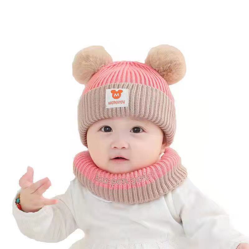 Baby Boys And Girls Baby Hats Autumn And Winter Cute Ball Ball With Wool Thickened Windproof Ear Protection Children's Hat Neck Knitted Hat Item Picture