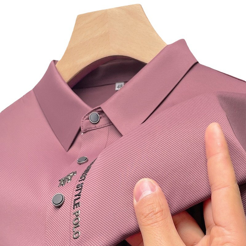 2024 Summer New Men's middle-aged and young generation lapel seamless, breathable, fashionable and trendy short-sleeved T-shirt POLO shirt Item Picture