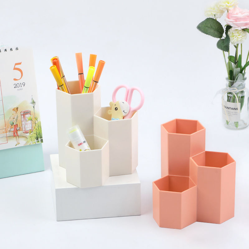 Creative Makeup Brush Lipstick Desktop Storage Box Plastic Diamond Pencil Holder Office Stationery Desktop Accessories Hex Pencil Holder Specification drawing