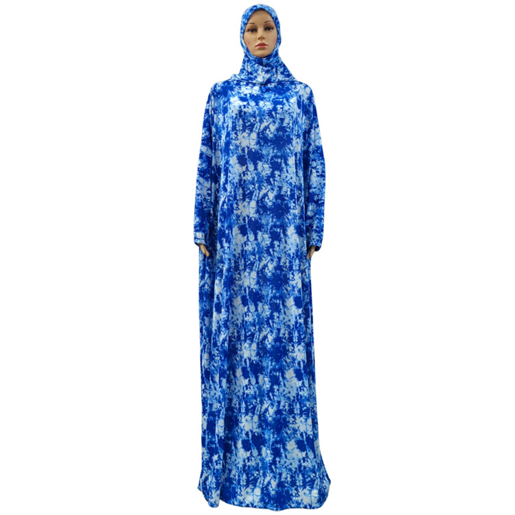 Vintage Tie-Dye Print Dubai Ethnic Style Worship Dress One-Piece Hooded Dress details Picture