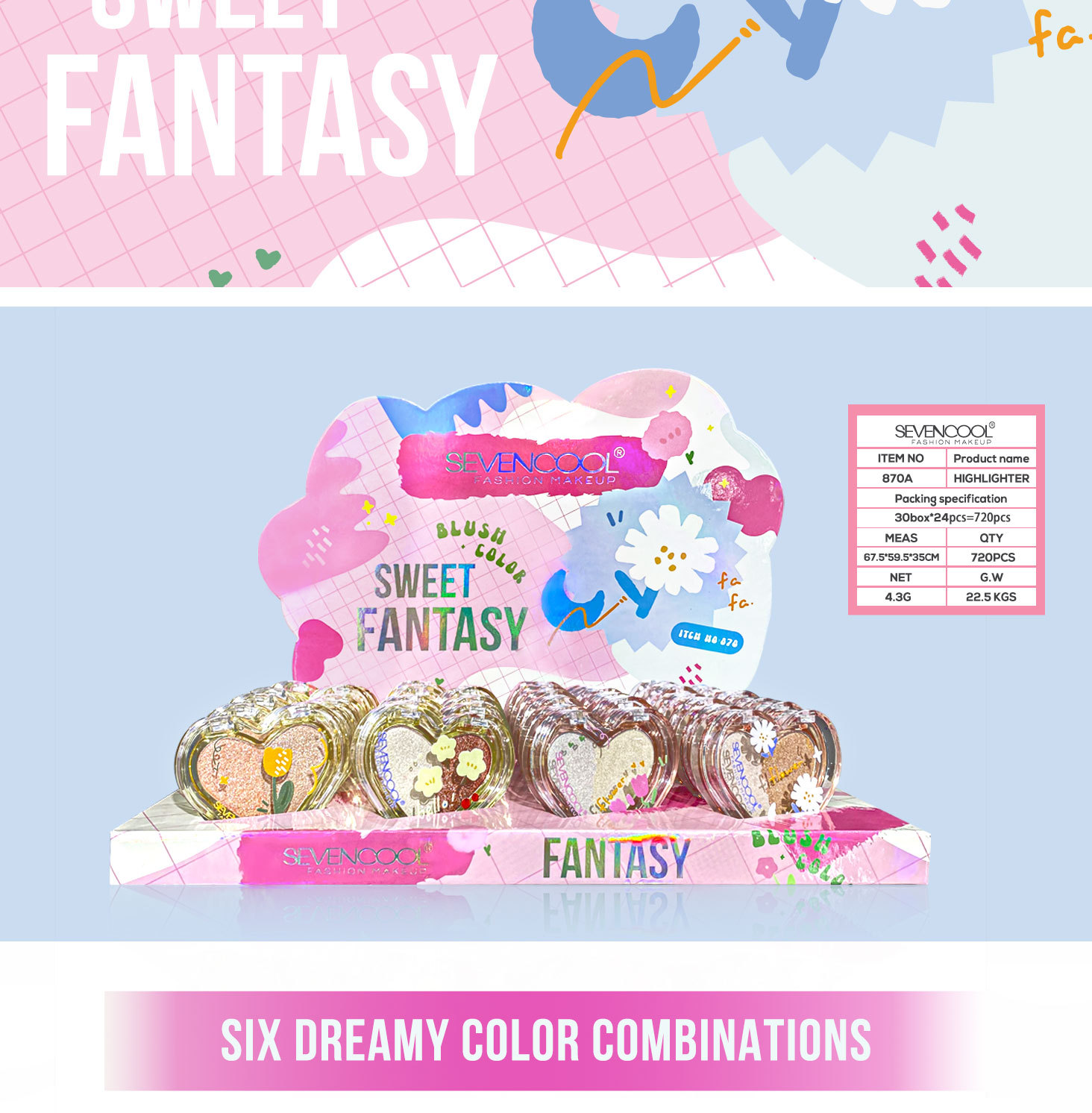 SEVENCOOL Mixed-color Heart-shaped Highlighter Powder, Long-lasting Fine Glitter Contouring Powder, Nose Shadow Brightening and Skin Tone Highlighter and Sparkling Powder pic 3