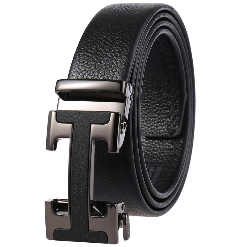 Leather Belt Male Leather Cowhide Automatic Buckle Belt Letter Manufacturers Directly For Wholesale Specification drawing