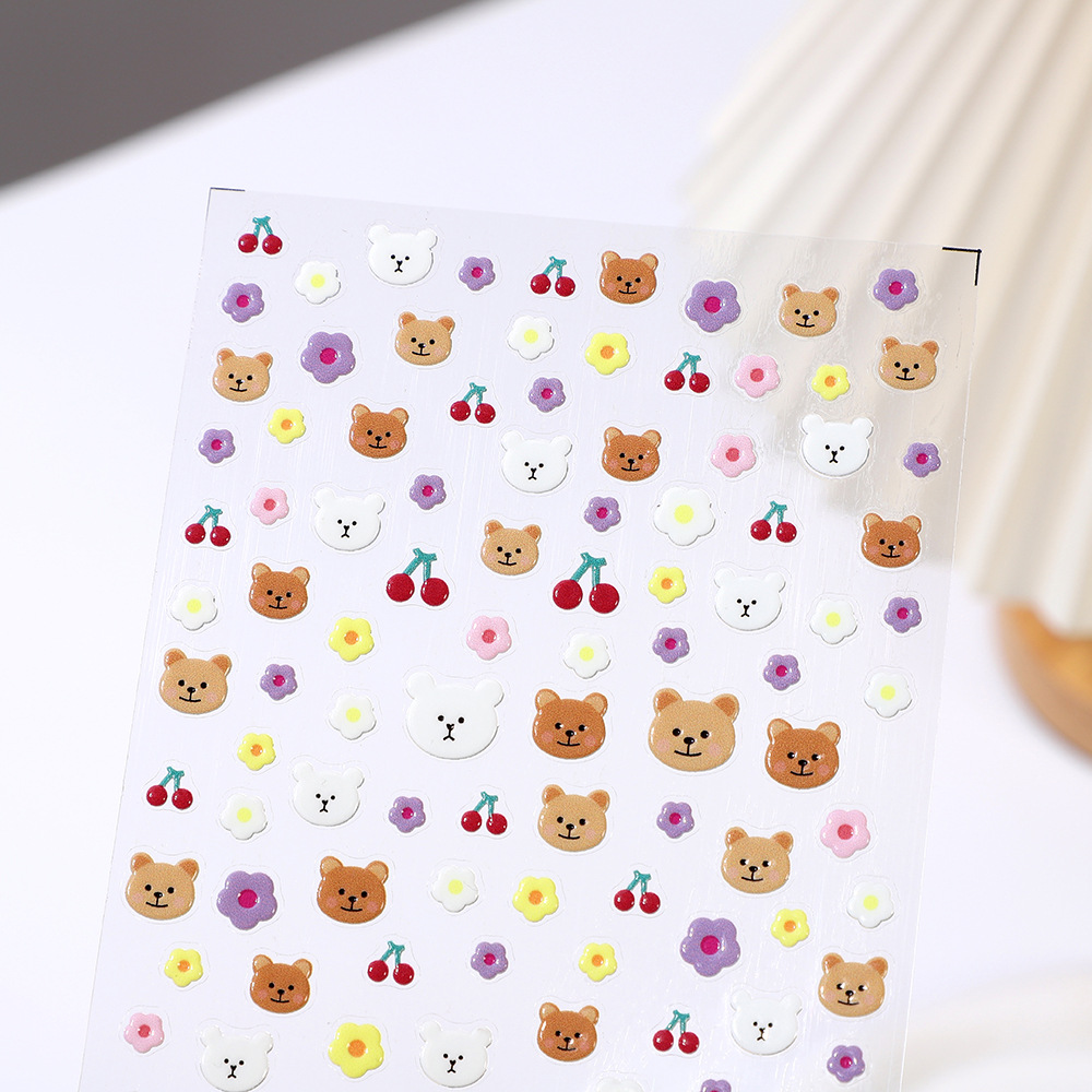 Rose Nail Jelly Decal Dopamine Card Bronze Bear Nail Sticker Guka Sticker details Picture