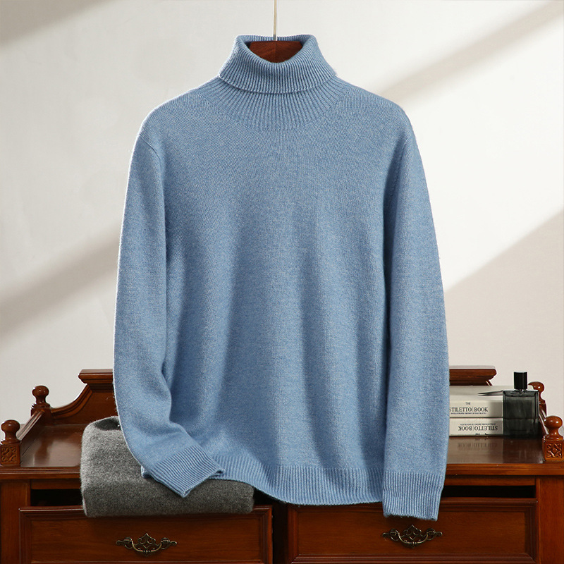 The new autumn and winter cashmere sweater for men, a knitted base layer, is a one-piece ready-to-wear high-collar loose thick sweater worn inside Specification image