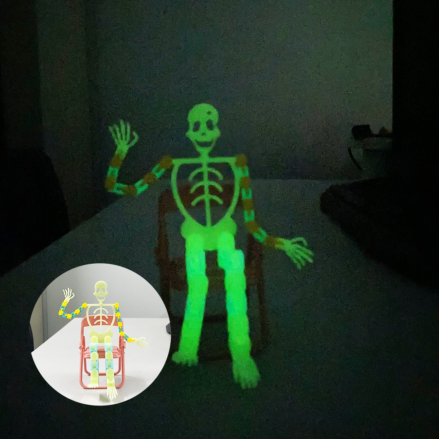 Wholesale glow-in-the-dark versatile skeleton figures, joint figures, stress-relieving novel and unique toys, Halloween mobile phone stands, decorative items, transformable glow-in-the-dark chains, skeleton figures, and skull figures Specification image