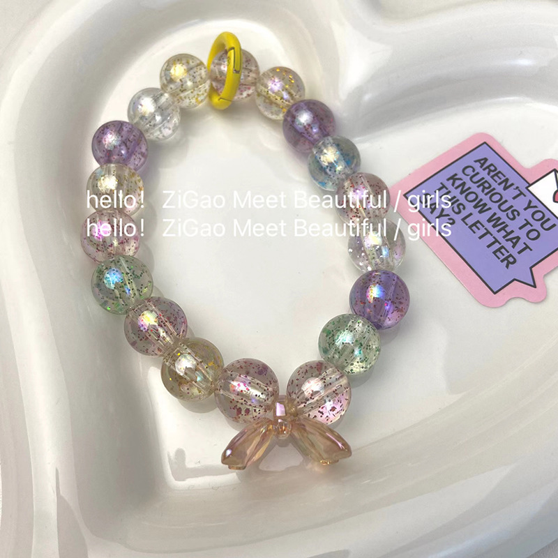 Korean Version Transparent Color Butterfly Chain Jewelry Small Fresh Paper Powder Beads Mobile Phone Chain Temperament Cute Decorative Pendant