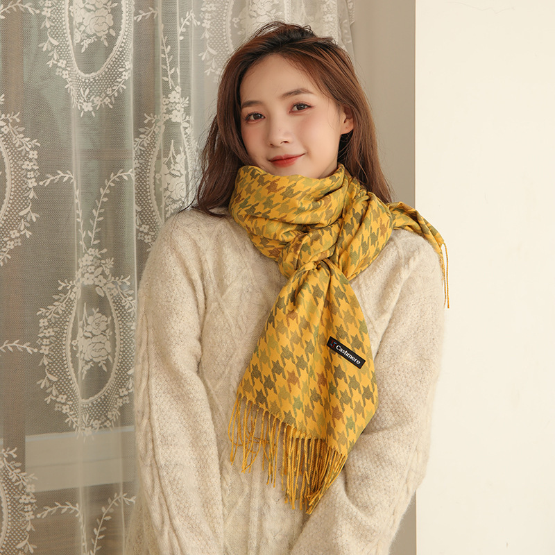 Cashmere Scarf Female Winter Warm Tassel Shawl Male Autumn And Winter Wool Scarf Imitation Cashmere Thousand Bird Check Scarf Wholesale Application Scenario
