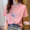 Loose pure cotton short-sleeved T-shirt for women's summer, a new and beautiful top with a design sense and printed half-sleeved shirt for women with a round neck in summer Specification image