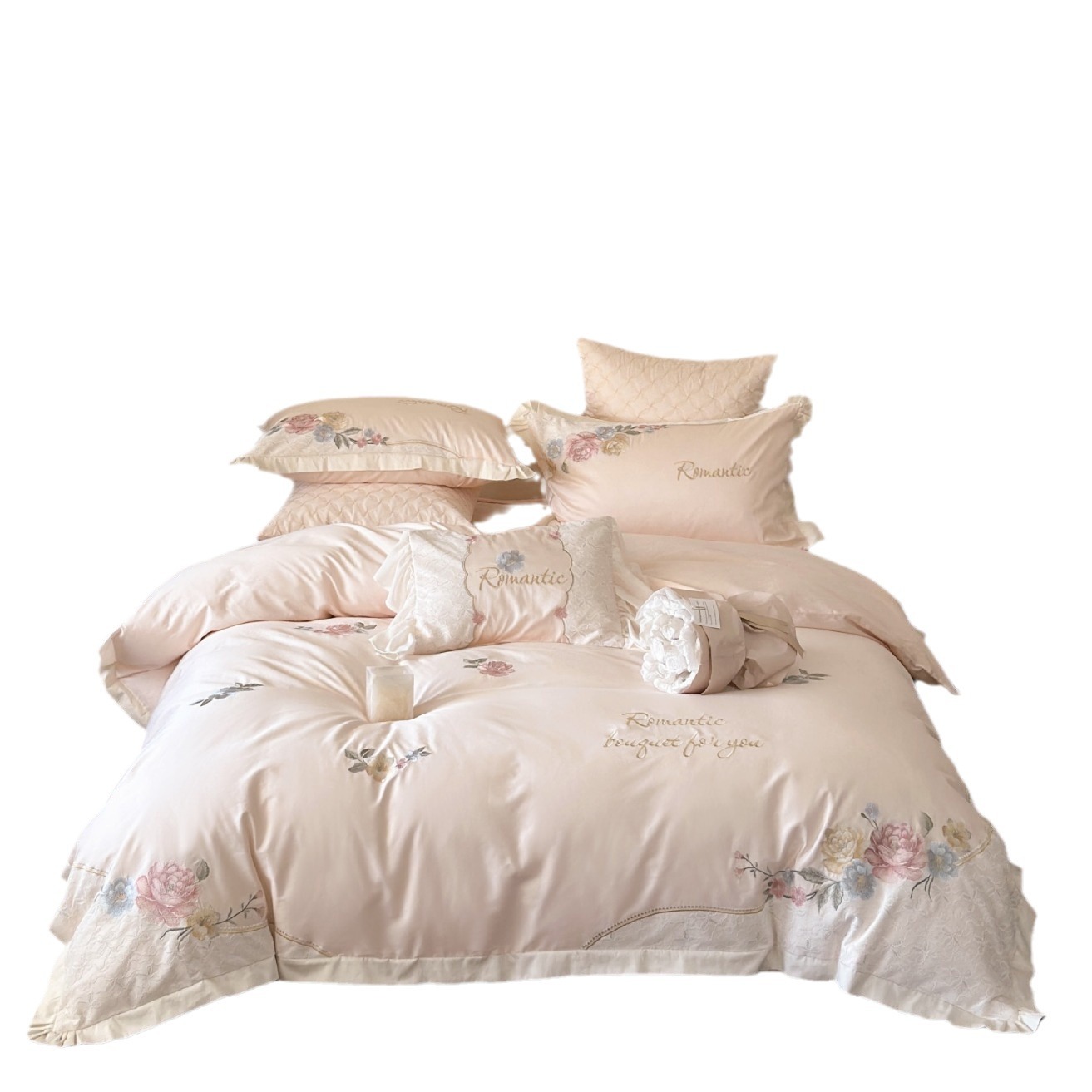 French country-style floral embroidery bedding, high-end feel, Australian cotton pure cotton long-staple cotton four-piece set Item Picture