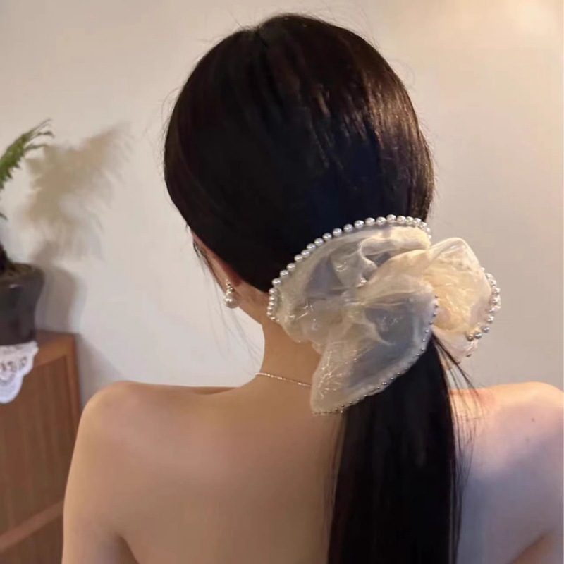 夏季新款超仙珍珠网纱大肠发圈女高级感钉珠发圈气质马尾头圈发饰