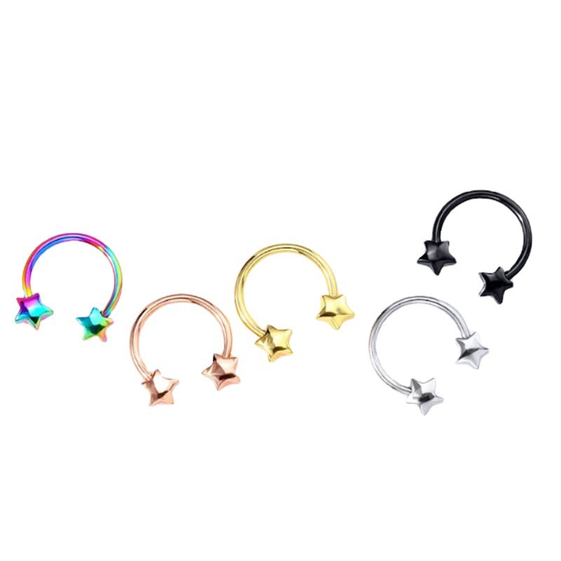European and American cross-border best-selling star-shaped nose rings, multi-color stainless steel nose ornaments, personalized and cool piercing accessories manufacturer Specification image