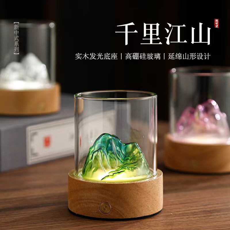 Cross-border thousand-mile river night light, colorful glass for viewing mountains and listening to the sea, small night light decoration, new Chinese-style table lamp, engraved gift Specification drawing