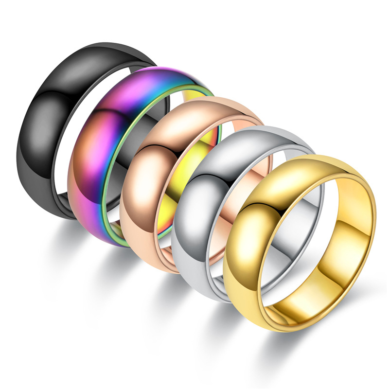 2023新款跨境热卖6mm圆弧不锈钢光面素戒简约休闲男士钛钢戒指