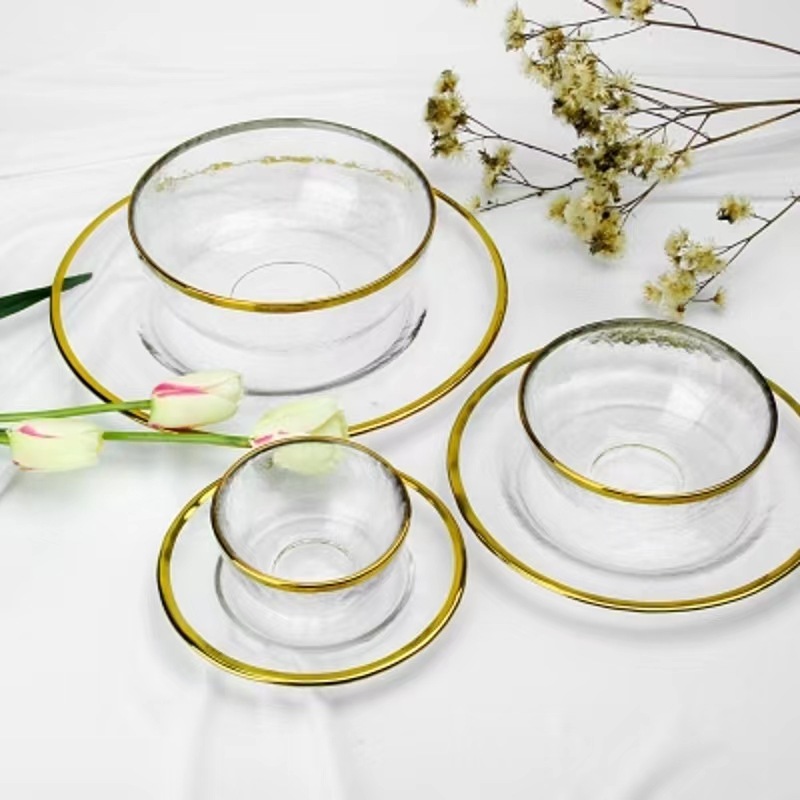 Nordic High Appearance Level Clear Gold Rim Glass Fruit Salad Bowl Plate Home Large Lovely Nordic Bird's Nest Dessert Bowl details Picture