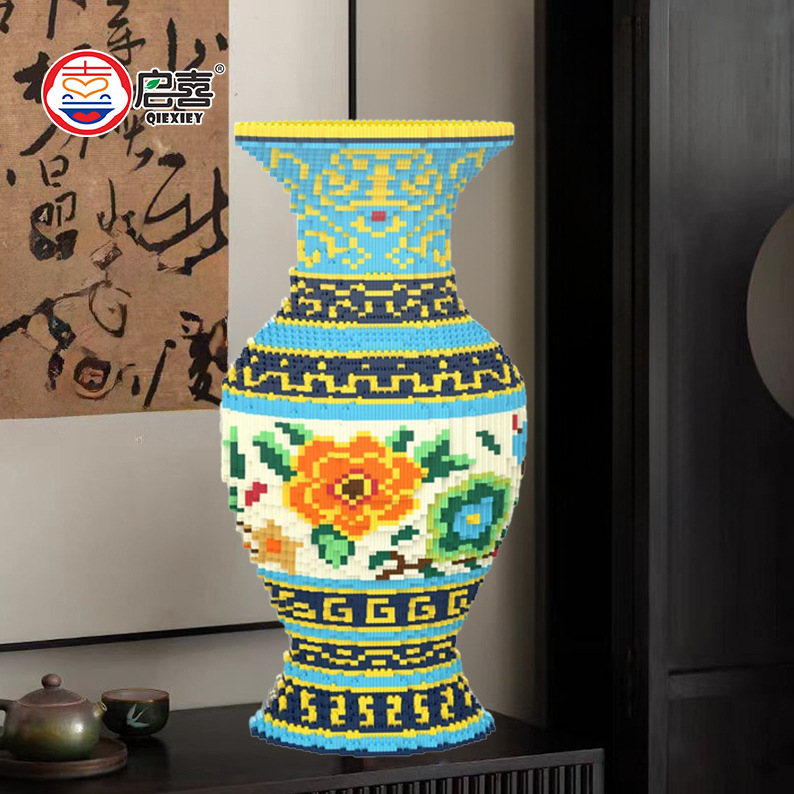 National trend blue and white porcelain building blocks, small particle educational assembly, children's toys, adult gifts, living room entrance, floor-standing ornaments, flower arrangements Specification image