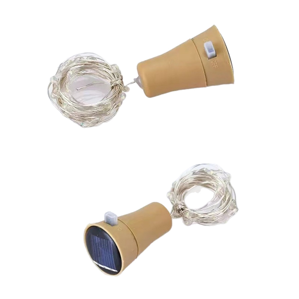 Wholesale of solar wine bottle stopper light strings, small courtyard decorative lights, copper wire button battery lights, Christmas decorative copper wire lighting fixtures Item Picture