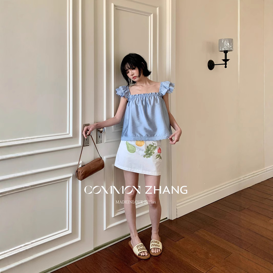 CZ ZHANG Summer Vacation Playful and youthful fruit-printed short skirt, low-waisted and versatile A-line skirt B22578 details Picture