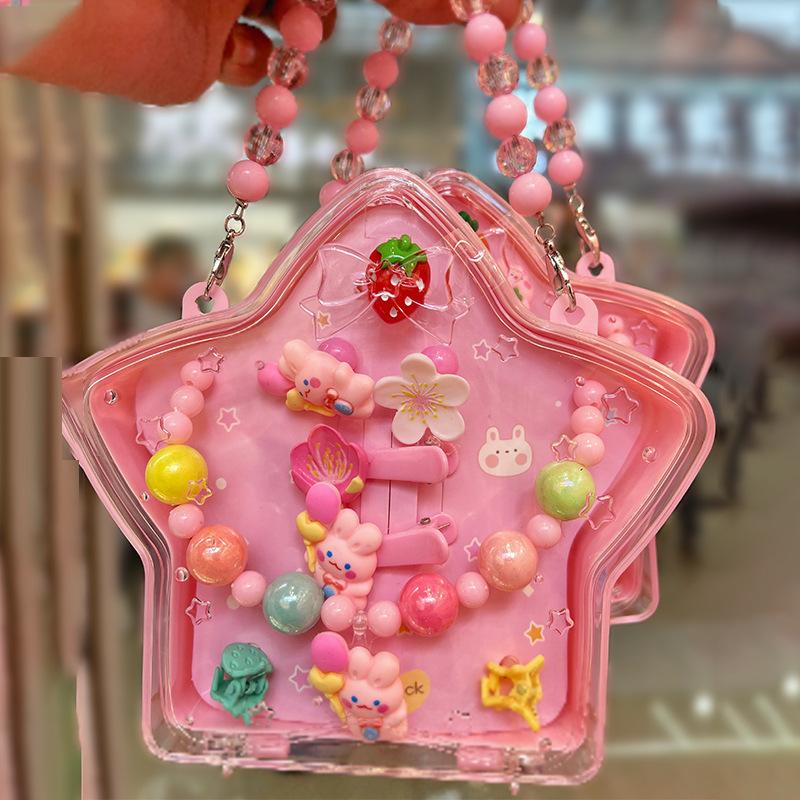 Children's Necklace Earring Set Crystal Resin Girl's Adornment Girl's Princess Handbag Set Jewelry Wholesale Specification drawing
