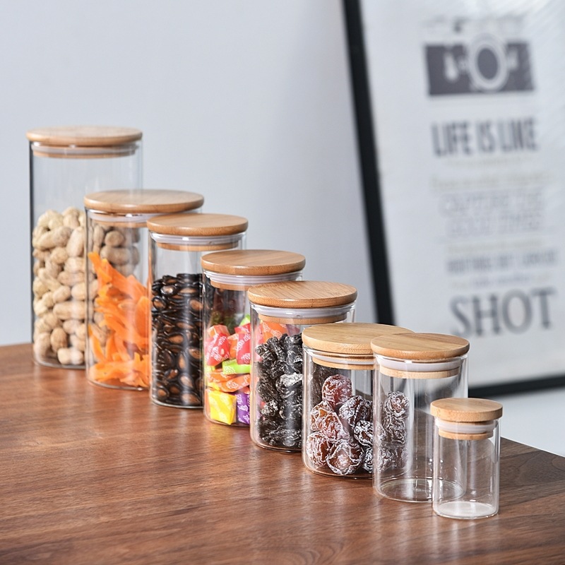 High Borosilicate Transparent Glass Sealed Jar Bamboo Lid Multi-Grain Snacks Glass Storage Jar Kitchen Storage Bottle Tea Jar Application Scenario