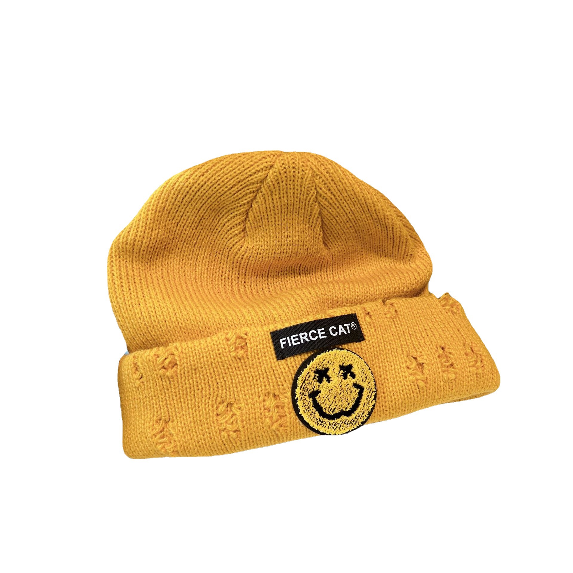 Children's smiling knitted hat, autumn and winter ripped hat, warm pullover, cold hat, Korean version, versatile woolen hat for boys and girls Item Picture