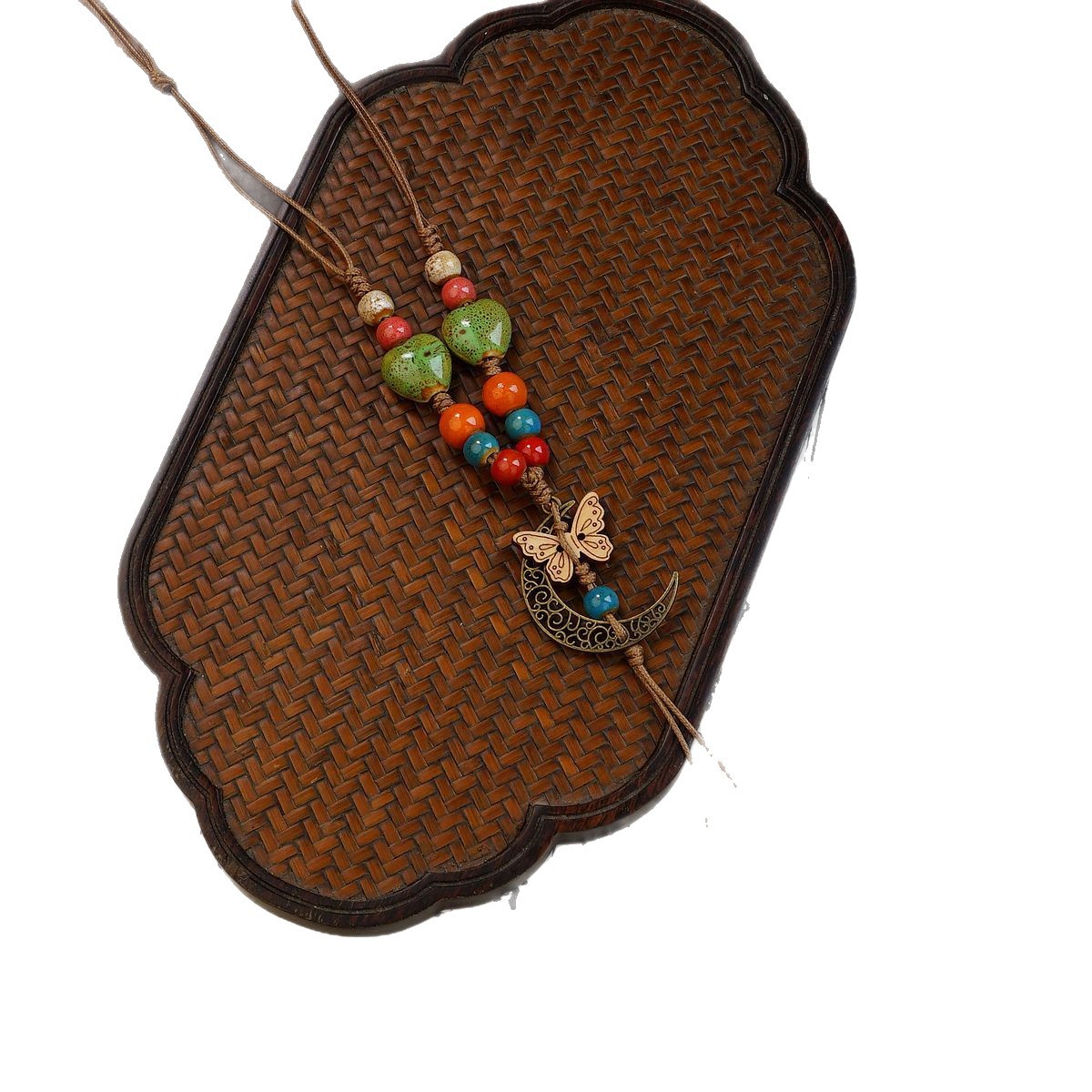 Jingdezhen ceramic necklace with ethnic style, butterfly style, ancient-style collarbone chain accessory, retro matching, long style wholesale supply Item Picture