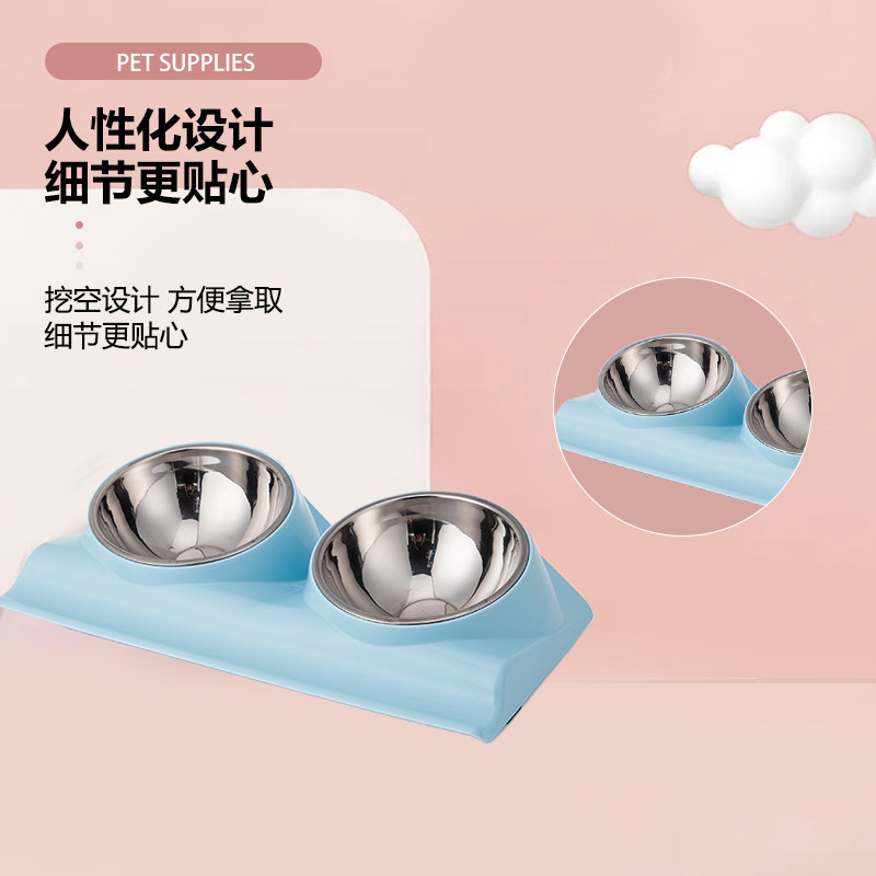 Pet bowl: 15-degree double bowl, light-colored stainless steel double bowl, pet food utensils, cat bowl, dog bowl Specification image
