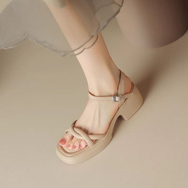 Super Lightweight ~ Open Toe Thick Soled One-Line Buckle Sandals Women 2024 New Summer Casual Thick Heel Beach Shoes Specification drawing