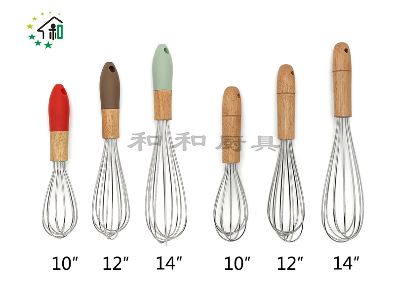 Wholesale stainless steel cream white beater Thickened wooden handle mixer Baking gadget manual whisk details Picture
