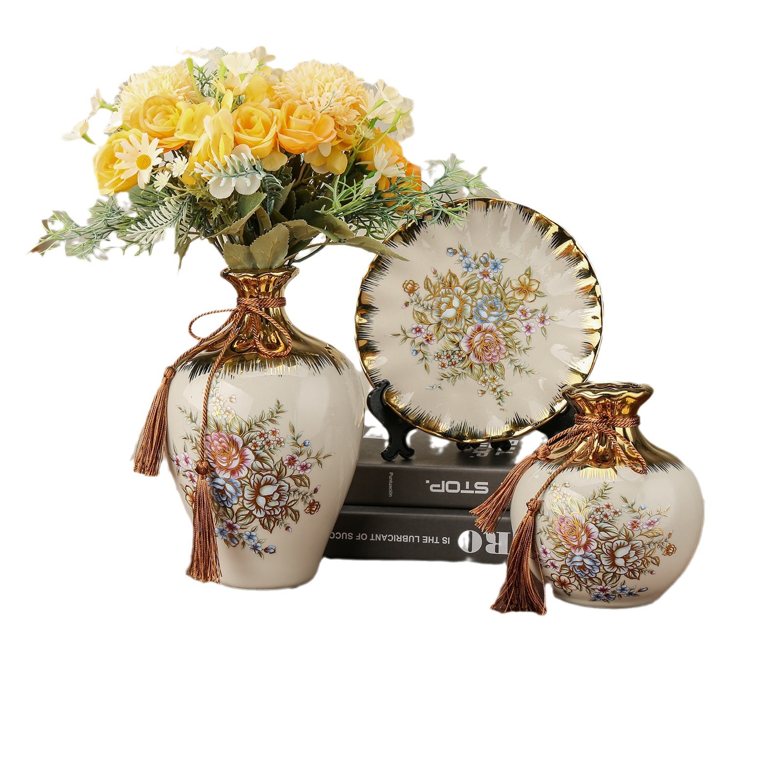 European-style ceramic plates, hanging plates, entrance hall handicrafts, TV cabinet decorations, wine cabinets, creative display items, 6 Golden castle vases Item Picture
