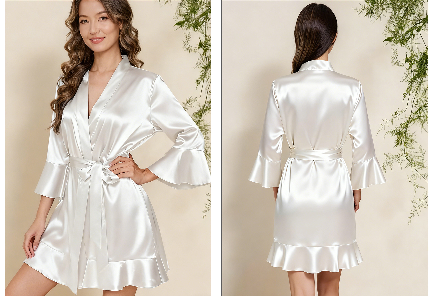 跨境女士bride丝绸荷叶边睡袍结婚化妆薄款开衫袍新娘晨袍闺蜜睡裙唯爱cp01详情2