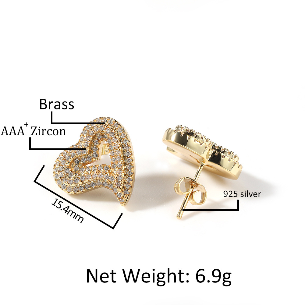 Zircon hollowed-out heart-shaped stud earrings, European and American retro light luxury fashion hip-hop stud earrings, exaggerated personality, ins earrings wholesale Application Scenario