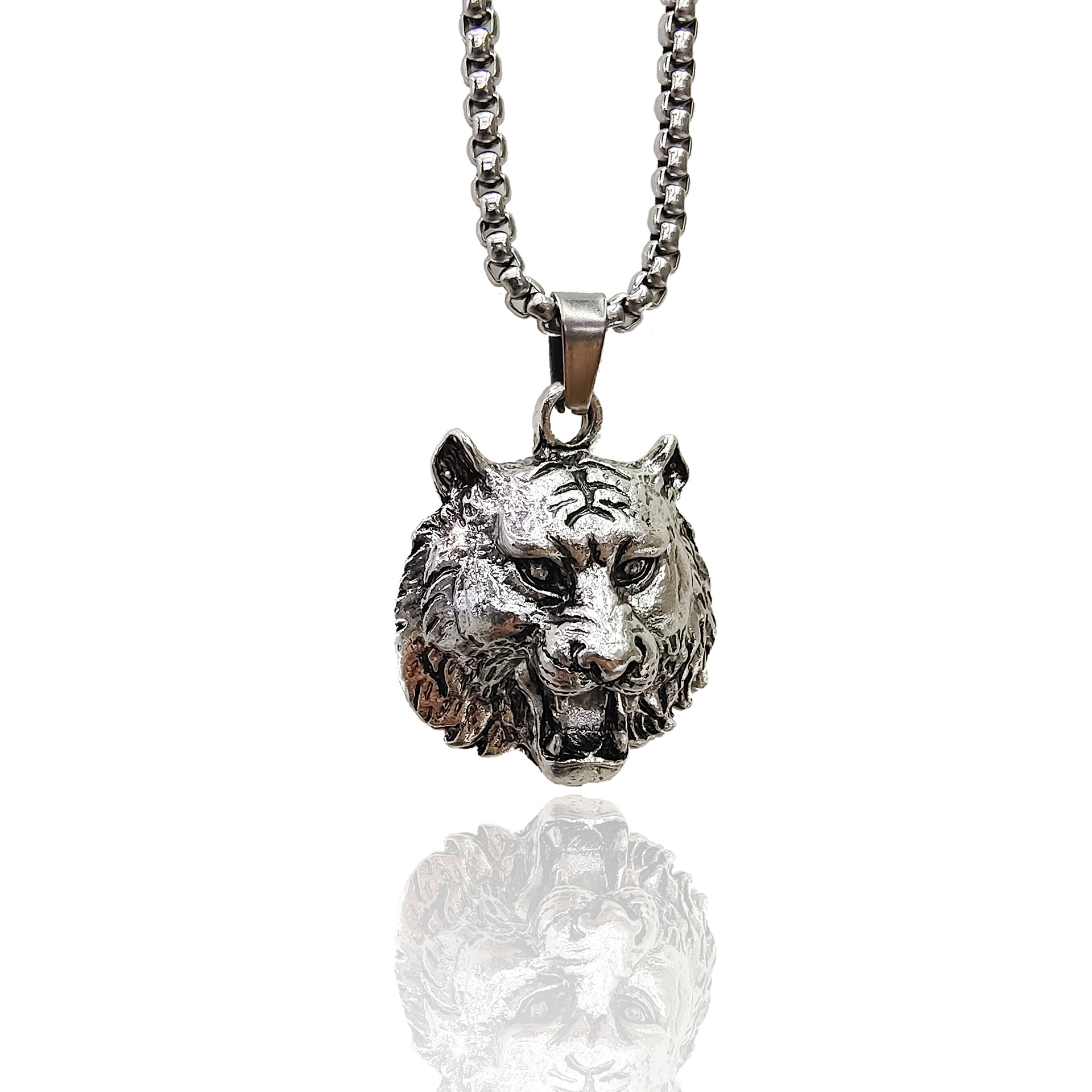 Net Red Men's Necklace Europe And The United States Necklace Sweater Chain Stainless Steel Necklace King Tiger Pendant Wholesale Specification drawing