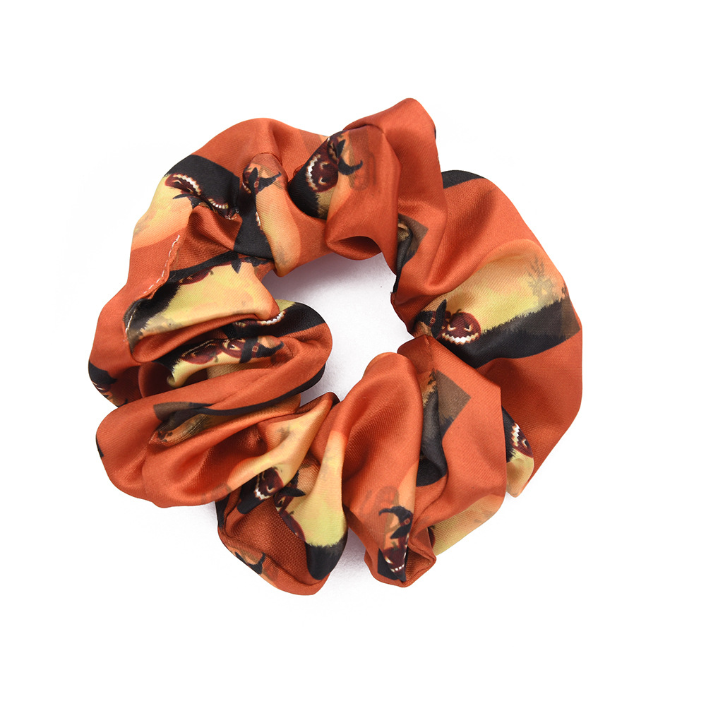 Cross-border Halloween Large Intestine hair tie, funny printed hair tie headwear, retro satin hair tie wholesale Item Picture