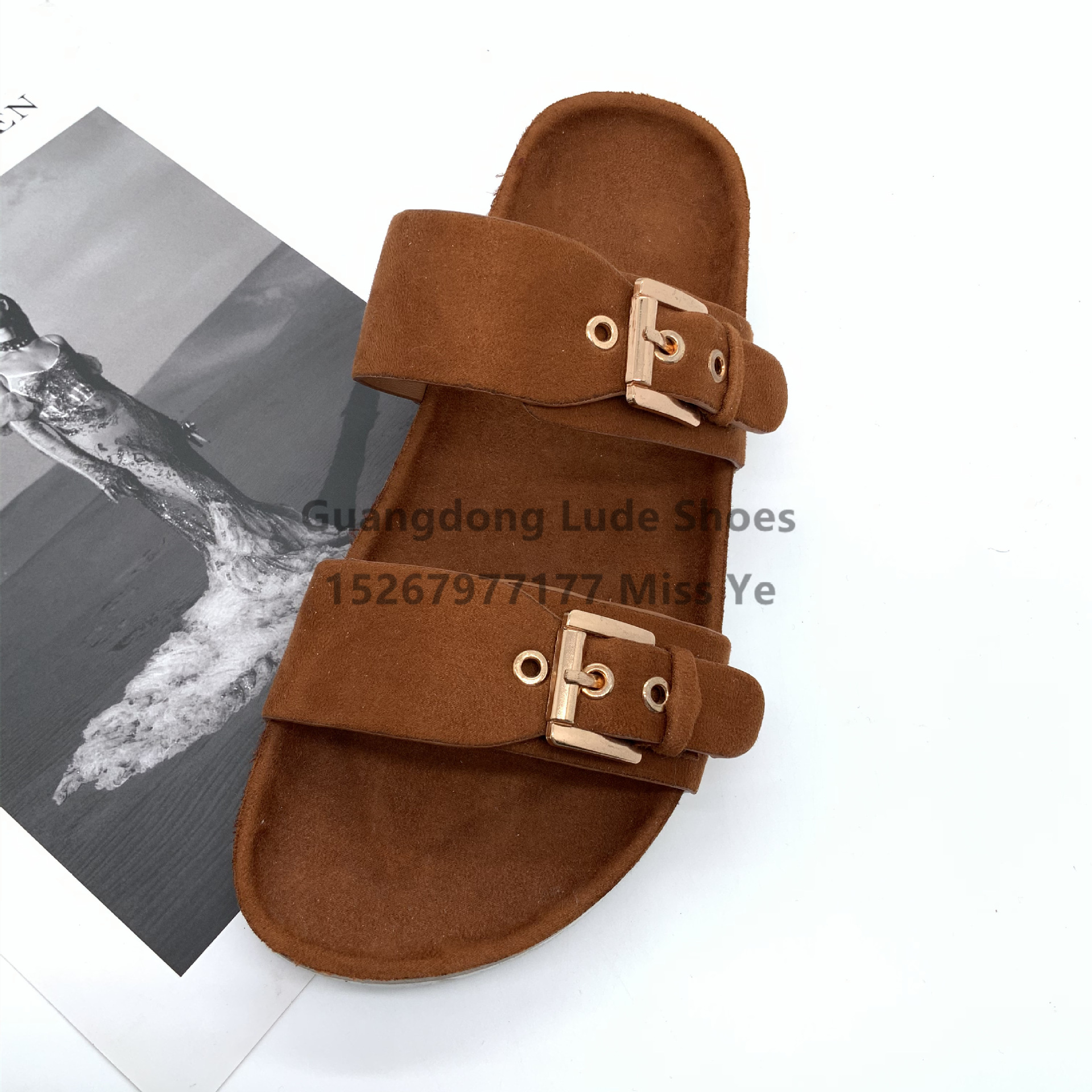 Summer Women's Thick Soled Slippers Double Buckle Flannelette Foreign Trade Wear Craft Shoes Guangzhou Women's Shoes Casual Slippers Women details Picture