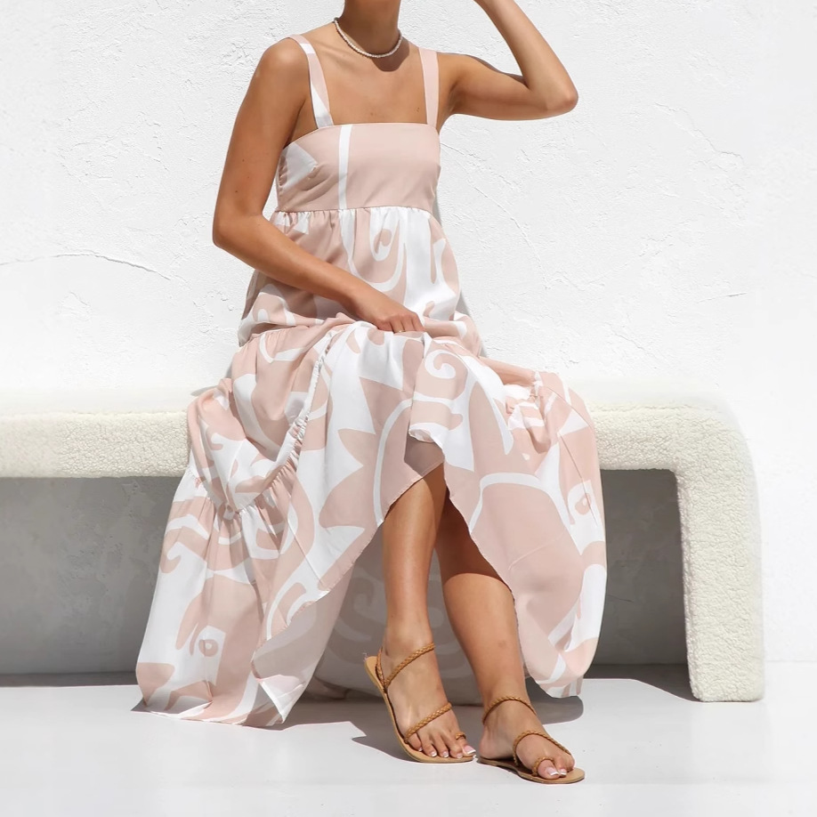 Cross-border Foreign Trade 2025 Spring/Summer New Collection: European and American women's clothing AliExpress simple graffiti printed halter dress details Picture