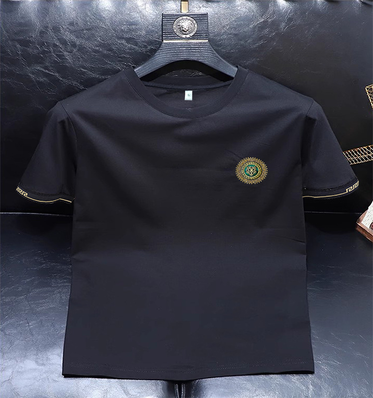 Men's summer new ice silk short-sleeved T-shirt, rhinestone tiger head casual top, breathable and slimming men's half-sleeved trendy T-shirt Item Picture