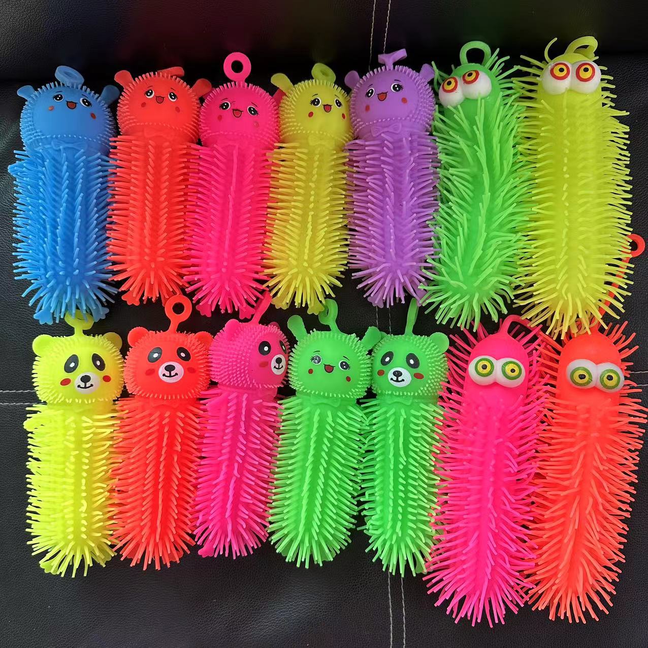 Flash Bear Fur Ball Light Up Caterpillar Elastic Light Up Caterpillar Light Up Caterpillar Soft Rubber Toy Wholesale