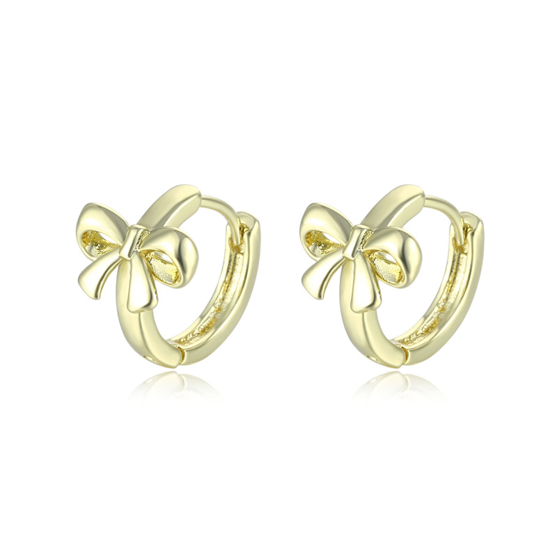 Cross-Border 18K Gold Bow Earrings Korean Version Fashion Ear Buckle Small Ear Buckle Female Network Red Design Sense Earrings Popular Accessories Fashion Earrings Korean Version